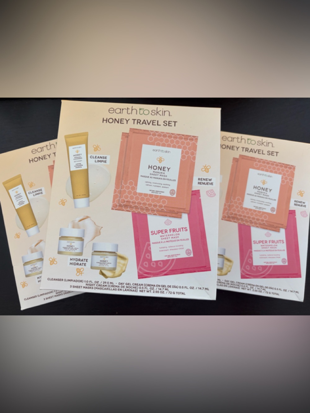 LOT OF THREE EARTH TO SKIN HONEY TRAVEL SETS NEW SEALED SETS
